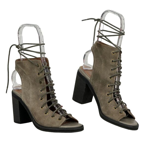 Jeffrey Campbell x Free People Boho Heels SZ 7.5 Open Toe Lace Front Booties - Picture 5 of 11